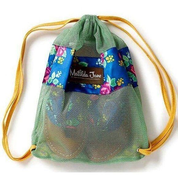 Matilda Jane Girls Size 8 The Seashore Sandals Flip Flops w Bag Blue Floral NEW - Picture 3 of 3